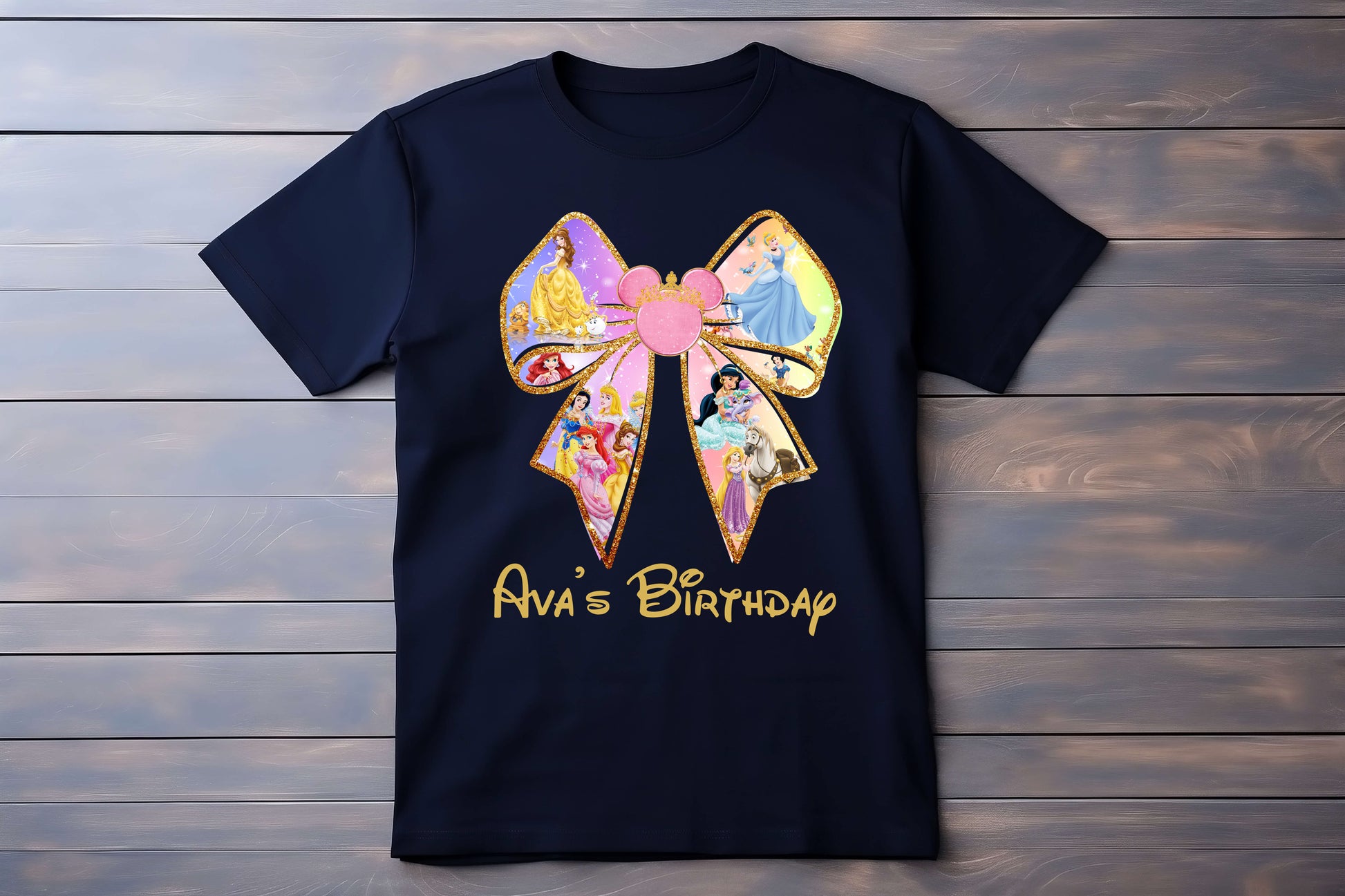 Princess themed bow t-shirt for girls theme park outfit