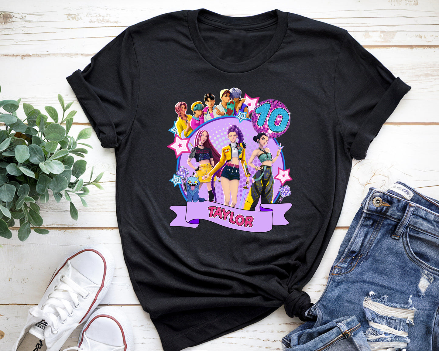 Birthday themed K-Pop inspired Demon Hunters graphic tee