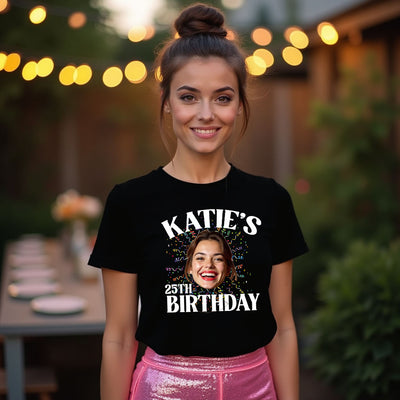 Person wearing Custom Photo Face Birthday T-shirt at birthday party