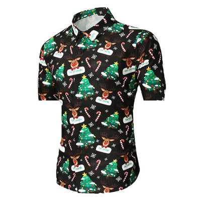 Christmas Button Up Shirt  – Black Reindeer