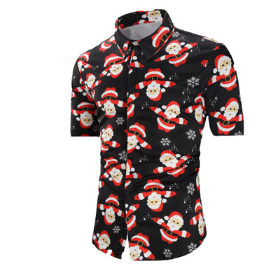 Christmas Button Up Shirt  – Black Santa