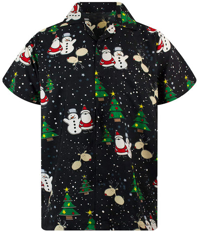 Christmas Button Up Shirt  – Black Santa Snowman