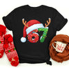 Flat lay of 67 Fun Themed Santa Hat festive shirt