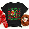 Grinch-themed Christmas ugly sweater t-shirt, playful and comfortable holiday outfit.