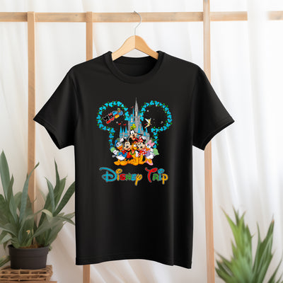 Close-up of Blue Dreams Castle Family Trip castle design on t-shirt