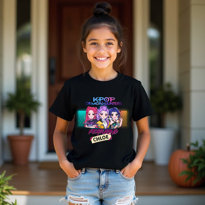 K-Pop fan debut t-shirt with custom name and Demon Hunters design