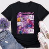 Flat lay of K-Pop Demon Hunters inspired t-shirt featuring animated pop group design in Netflix anime style.