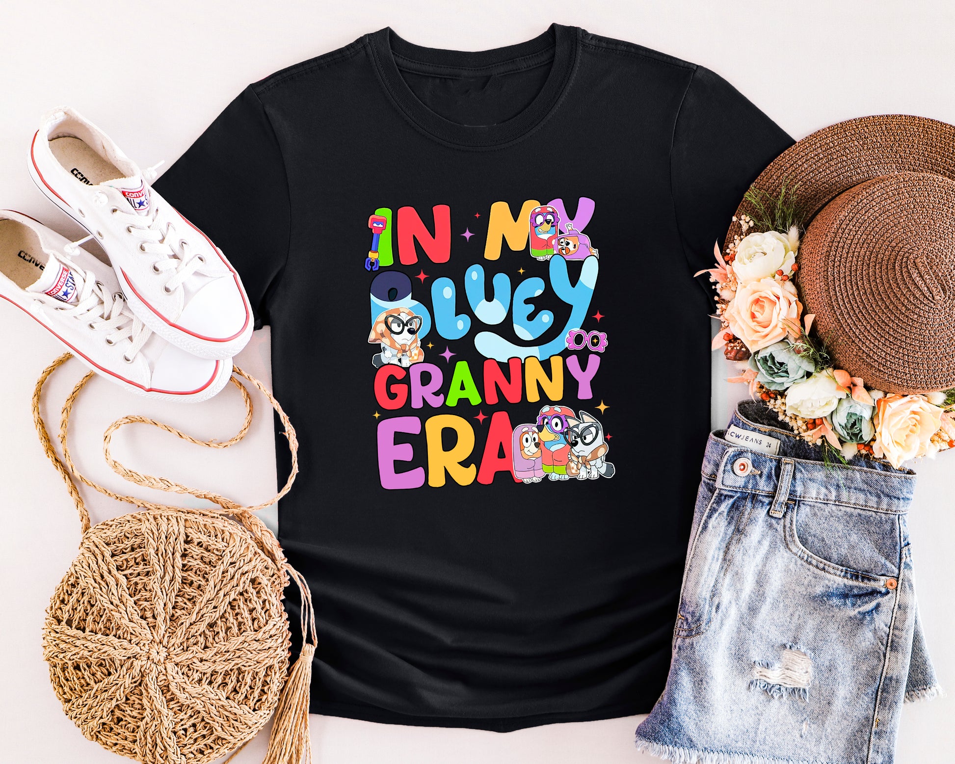 Bluey inspired granny and kids matching t-shirt set