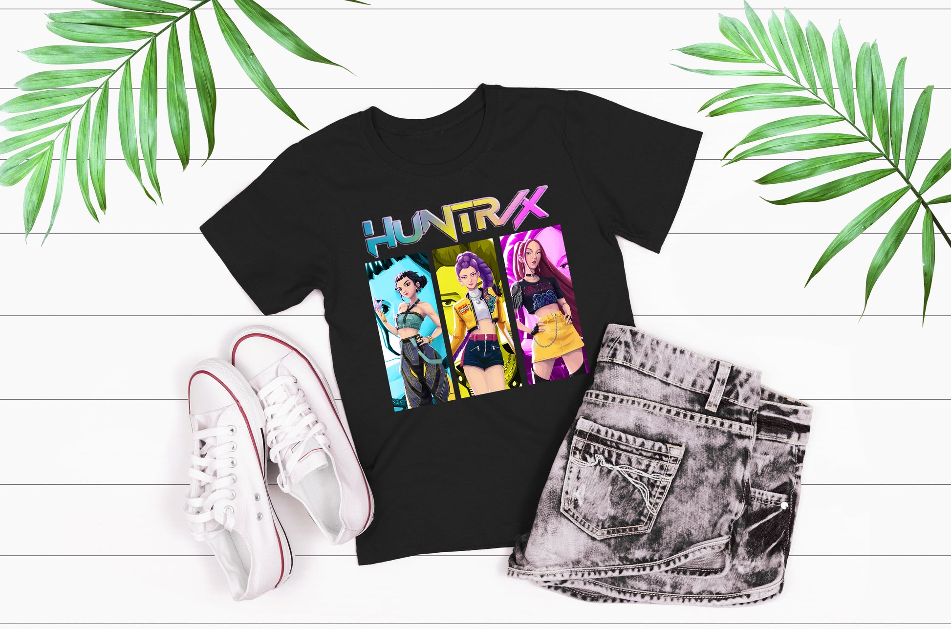 Bold neon graphic K-Pop Demon Hunters Huntrix inspired tee