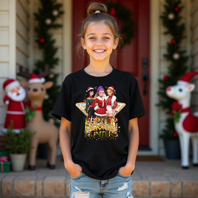 Christmas K-Pop Inspired Stardom Demon Hunters Graphic Tee, festive streetwear for K-Pop fans.