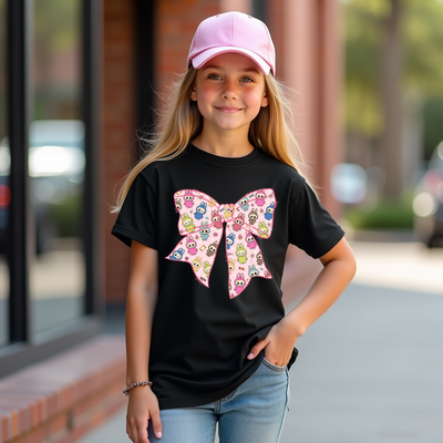 Labubu Big Bow Cartoon Style Graphic T-shirt with kawaii character design