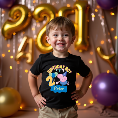 Personalised Peppa Pig and George themed kids birthday t-shirt