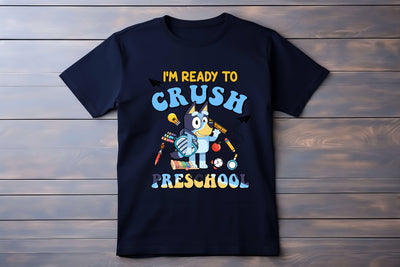 Flat lay of I’m Ready to Crush Preschool Bluey inspired t-shirt