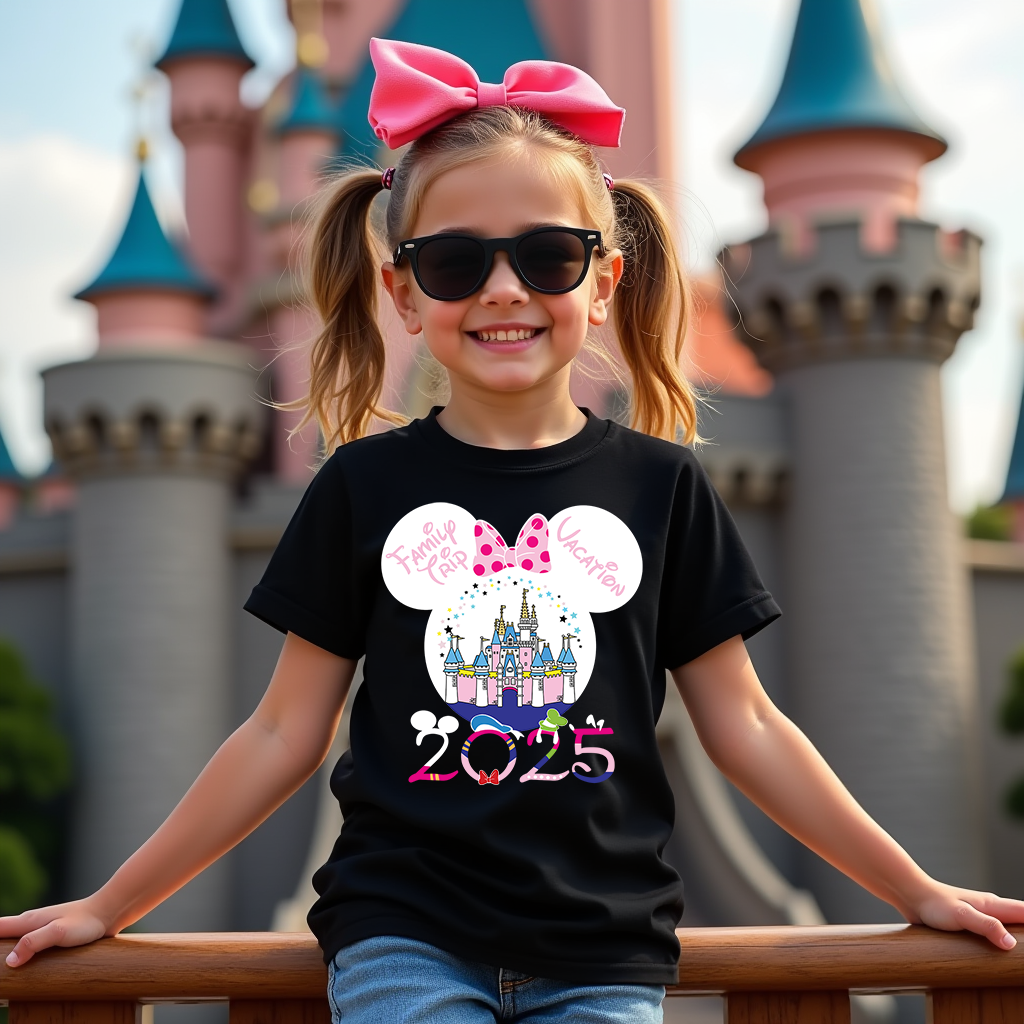 Close-up of glitter mouse ears graphic on Mouse Ears Magic Disney inspired t-shirt