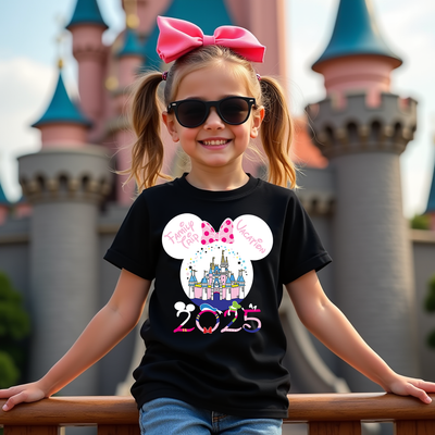 Close-up of glitter mouse ears graphic on Mouse Ears Magic Disney inspired t-shirt