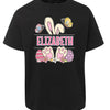 Black t-shirt with Easter-themed design and name 'Elizabeth' on a white background
