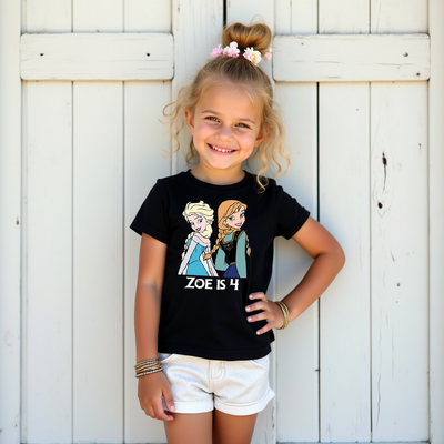 Sister Magic Shirt showing Elsa and Anna Frozen-inspired design on soft cotton fabric