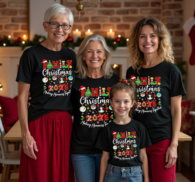 Merry Christmas Sleigh Matching Family T-Shirt, festive outfit for family photos and gatherings.