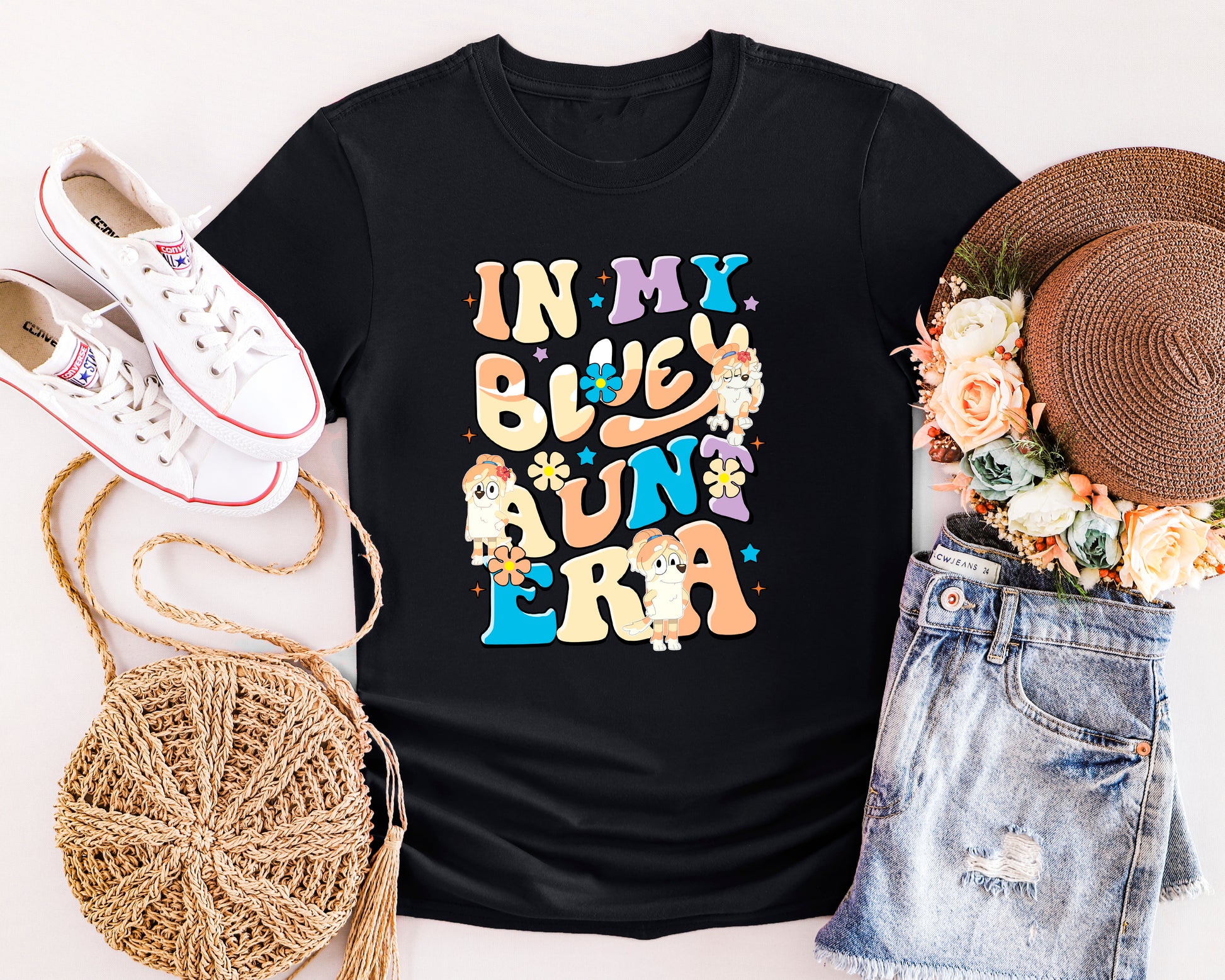Bluey inspired aunt and kids matching t-shirt set