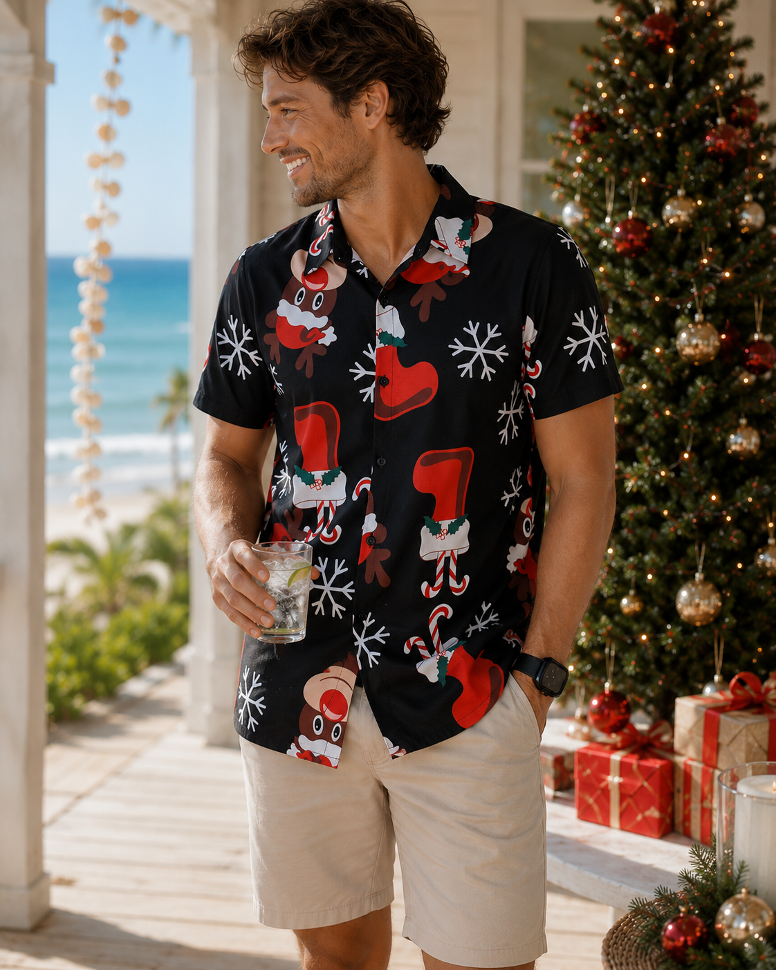 Christmas Button Up Shirt  – Black
