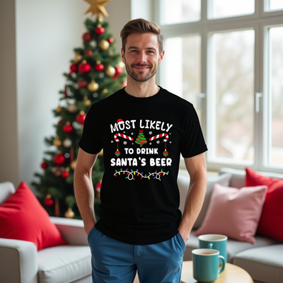 Christmas party shirt with cheeky beer drinking design