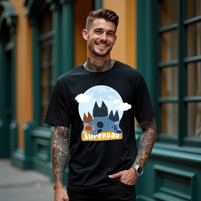 Super Dad Bluey inspired Bandit t-shirt front view