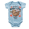Light blue baby onesie with a sloth graphic and text for Mother's Day on a white background