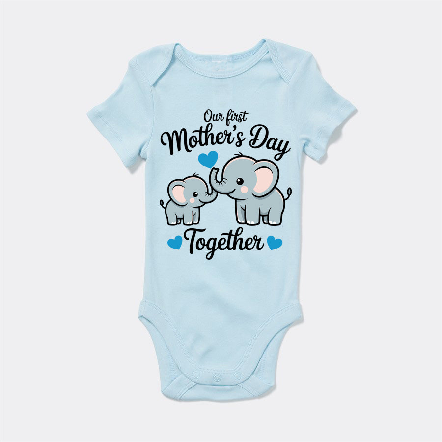Our First Mothers Day Together Tshirt - Elephant & Baby Matching Hearts