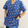 Christmas Unisex Printed Scrubs - Blue Santa