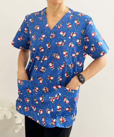 Christmas Unisex Printed Scrubs - Blue Santa