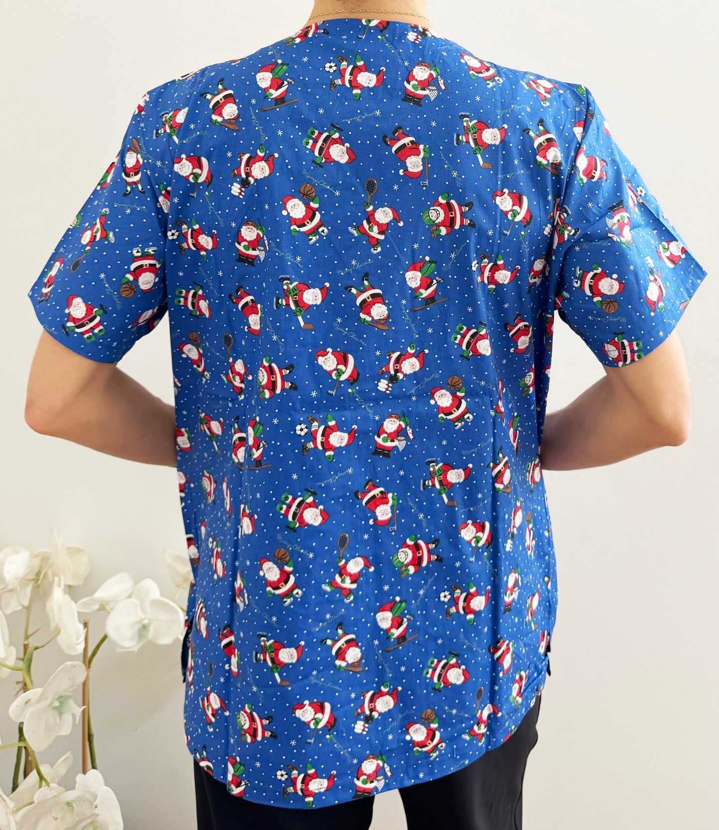Christmas Unisex Printed Scrubs - Blue Santa