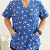 Christmas Unisex Printed Scrubs - Blue Santa