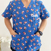 Christmas Unisex Printed Scrubs - Blue Santa