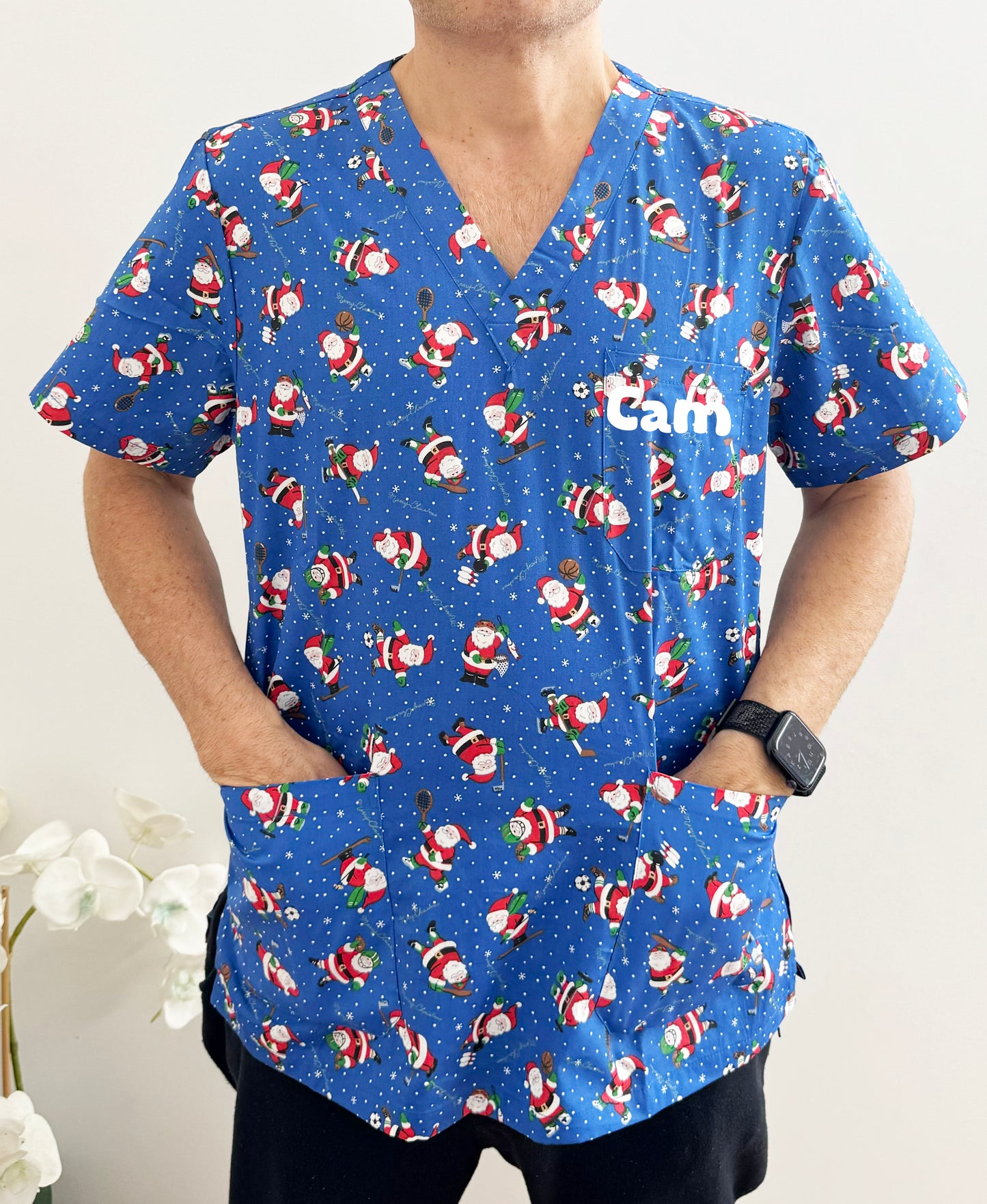 Christmas Unisex Printed Scrubs - Blue Santa