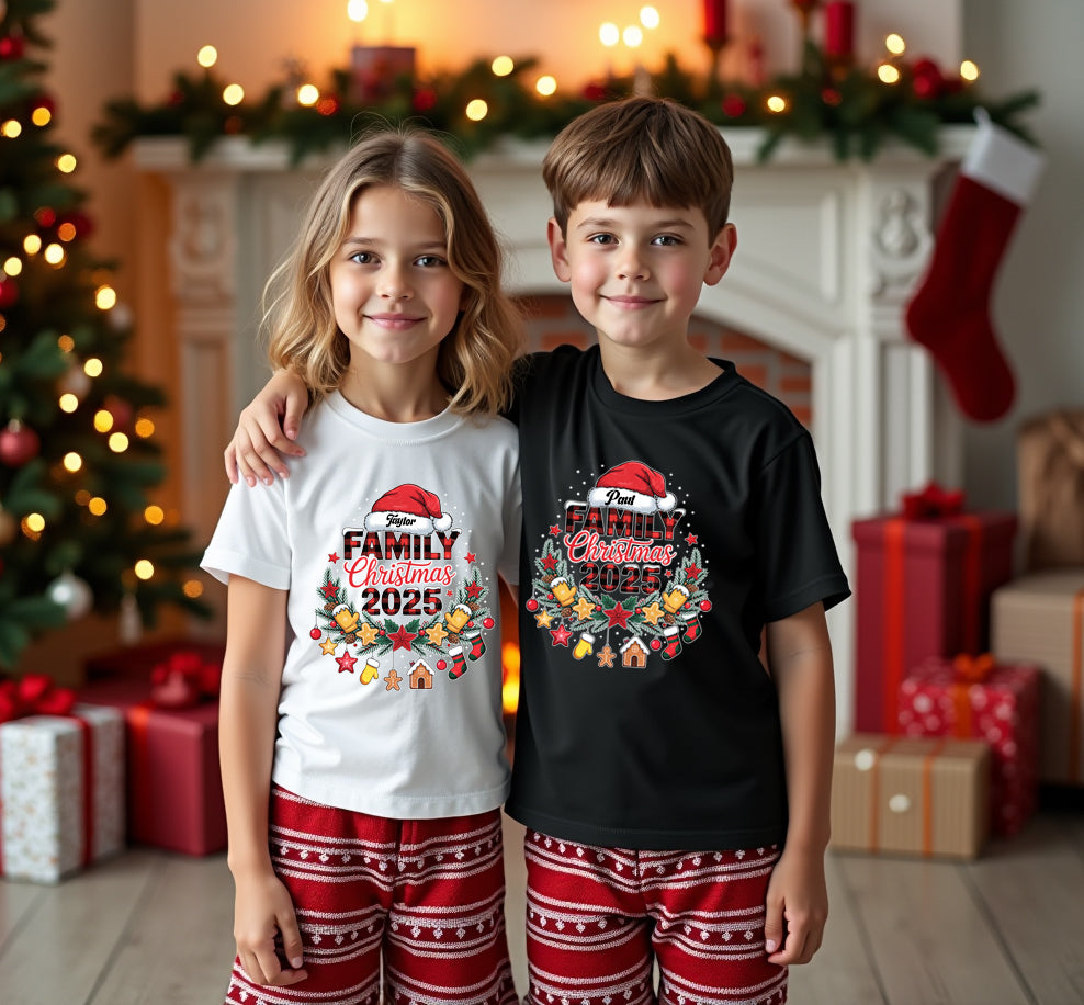 Jingle & Mingle Santa Hat Christmas Matching Family T-Shirt, festive outfit for holiday photos.