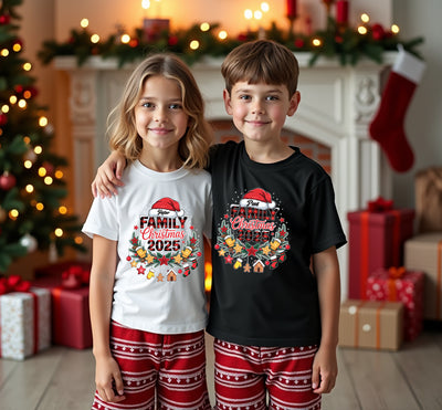Jingle & Mingle Santa Hat Christmas Matching Family T-Shirt, festive outfit for holiday photos.