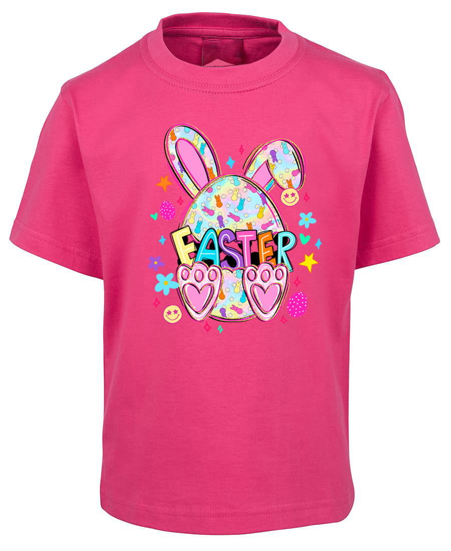 Pink t-shirt with Easter bunny design on a white background