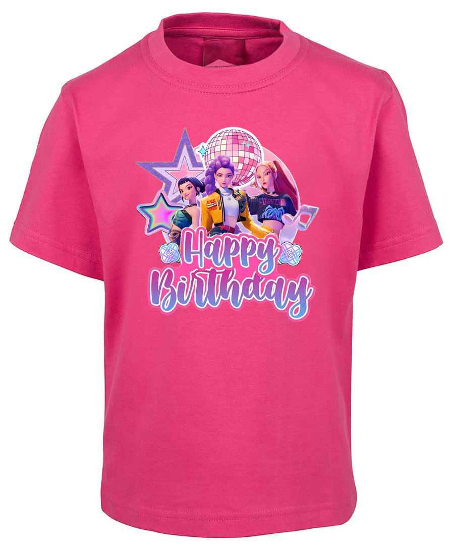 K-Pop Happy Birthday with Name and Age Tshirt - Demon Hunters Front & Back
