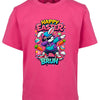 Pink t-shirt with colorful 'Happy Easter Bruh' graphic design on a white background