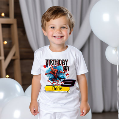  Spiderman inspired kids birthday t-shirt with custom name and age