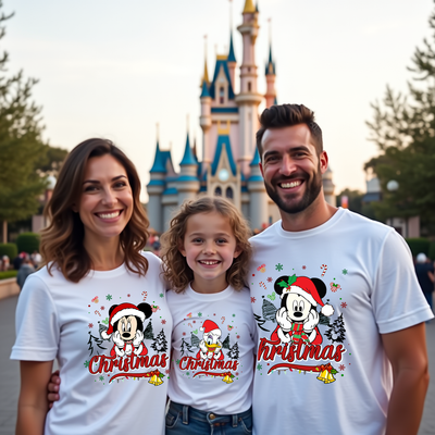 Festive Disney inspired character faces holiday graphic tee