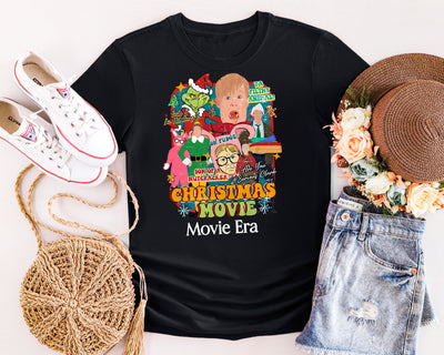 Retro holiday movie night graphic tee for men, women, and teens