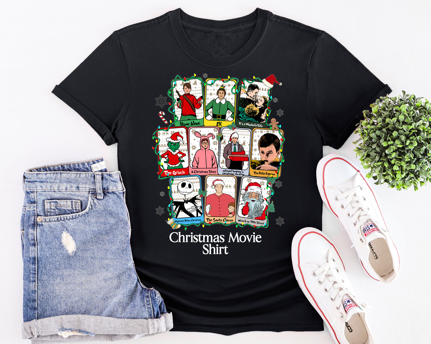 Festive multi-movie inspired Christmas T-shirt design