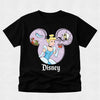 Black t-shirt with Disney character design featuring Cinderella and Mickey Mouse ears on a light gray background.