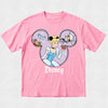 Pink t-shirt with Disney character design on a light gray background