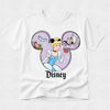 White t-shirt with Disney character design featuring Cinderella and iconic elements on a white background