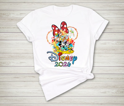 Bright watercolour paint splatter design on kids and adults Disney tee