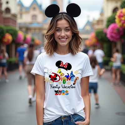 Here We Go Disney inspired t-shirt – front view of playful graphic tee
