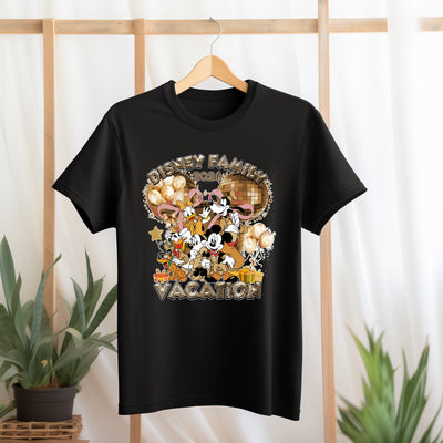 Close-up of Golden Glam Mickeys Celebration sparkly Mickey design on t-shirt