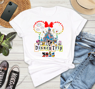Flat lay of Forever Ears Family Trip Disney-inspired t-shirt